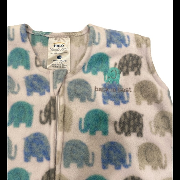 Halo Sleepsack Large 12-18 months 22-28lbs Elephant Print Fleece - Picture 3 of 4